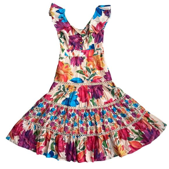 FARM Rio Vibrant Mary’s Garden Frilled Top Midi Dress Size Small - Picture 6 of 14